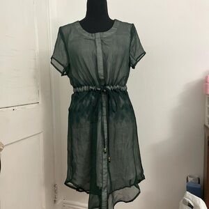 Sheer Green Dress with Drawstring Waist